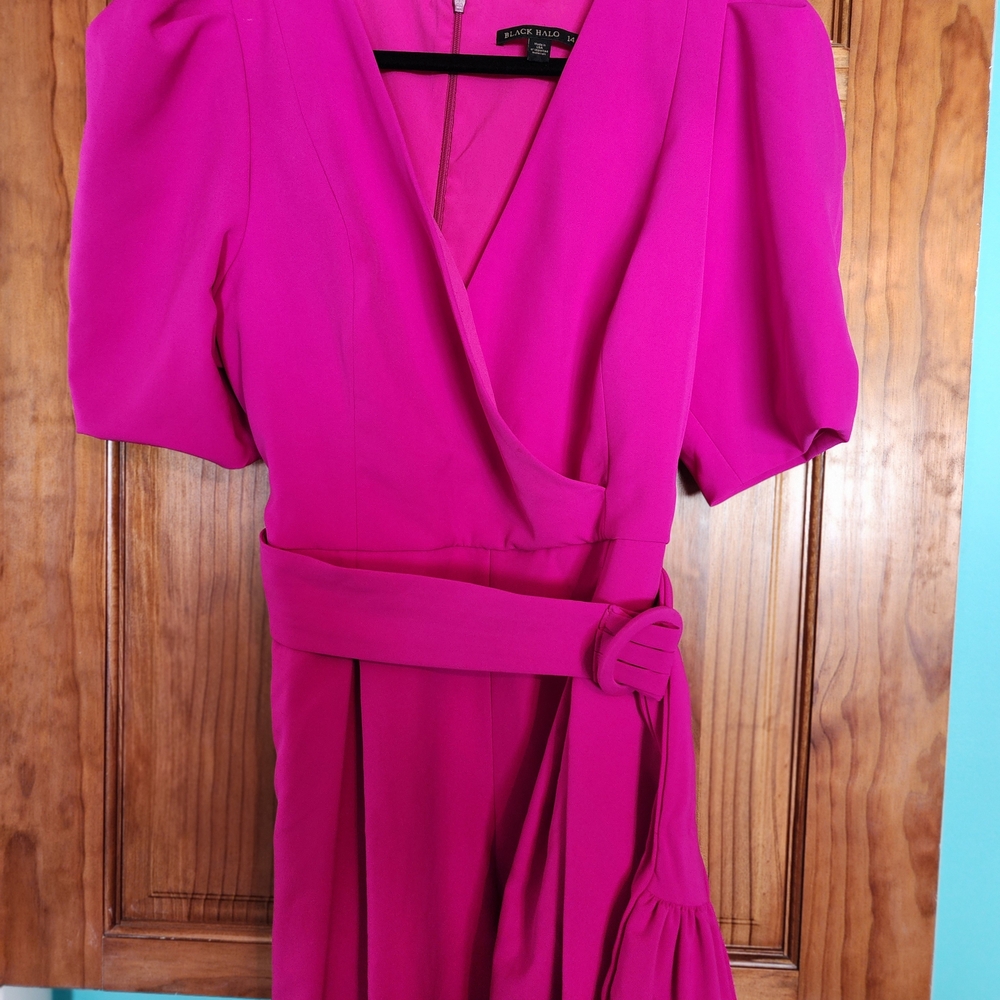 Black Halo Pink Puff Sleeve Romper